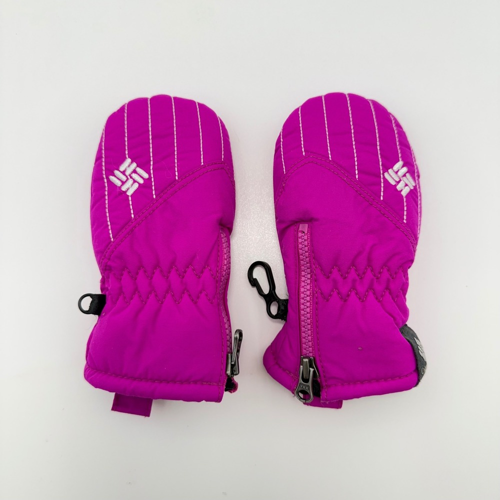 Columbia Infant Pink Fuchsia Zip Mittens One Size Fleece Lined Snow Mitts